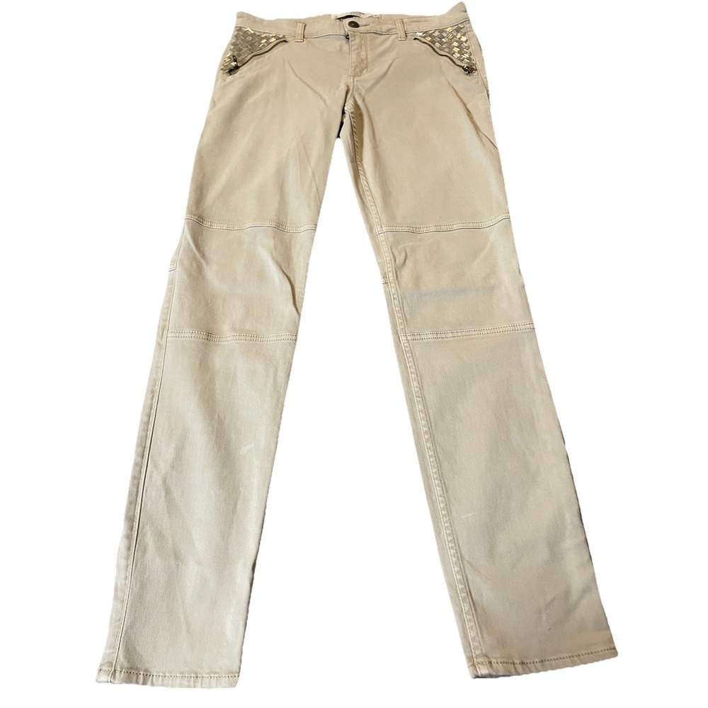 Y2K 90s A&F Straight Leg Jeans Sz 6 Beige Embellished Pocket Mid Rise Modern